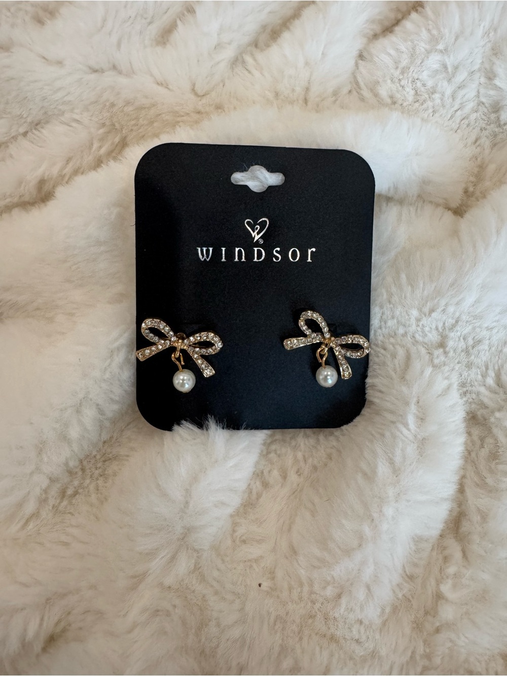 Windsor Gold Bow Earrings with White Pearl Drops and Crystal Accents